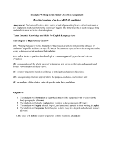 Persuasive Writing Assignment TEKS Grade 9