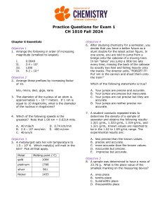 CH 1010 Practice Exam: Chemistry Essentials & Atomic Structure