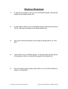 Dilutions Worksheet: Molarity Practice Problems