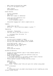 Python Programming Basics: Lecture Notes and Syntax Guide