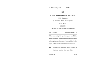 B.Tech. Object Oriented Programming Exam Paper Dec 2019