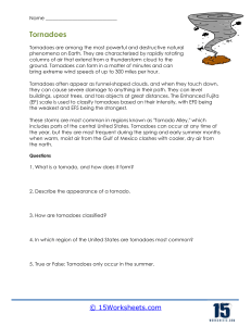 Tornadoes Worksheet for Kids