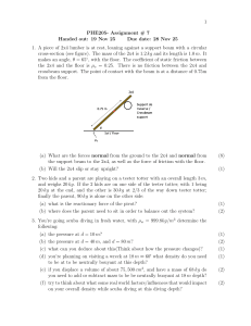 Physics Assignment #7: Static Equilibrium, Torque, Fluid Pressure