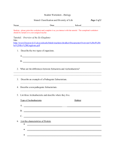Biology Worksheet: Six Kingdoms of Life