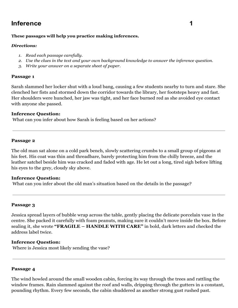 Inference Practice Worksheet for Middle/High School