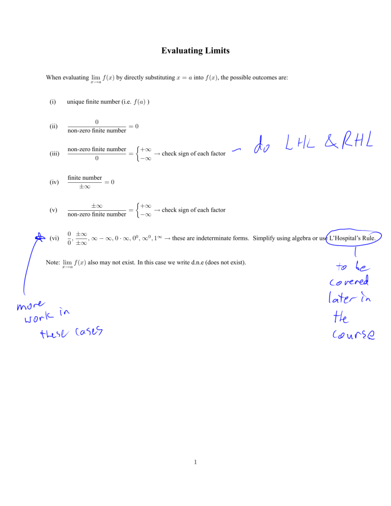 Evaluating Limits in Calculus: Outcomes & Indeterminate Forms