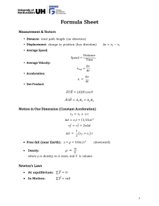 Physics Formula Sheet: Measurement, Motion, Newton's Laws