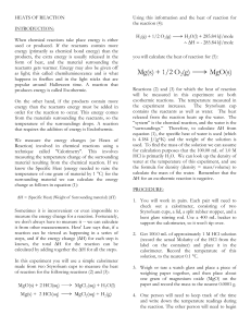 Heats of Reaction Chemistry Lab Manual