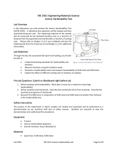 Jominy Hardenability Test Lab Manual for Engineering Materials Science
