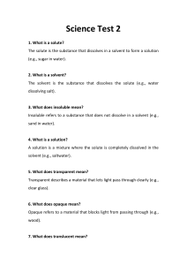 Science Test on Solutions and Mixtures