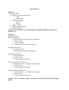 Exam #2 Review: CVP, Budgets, Special Decisions