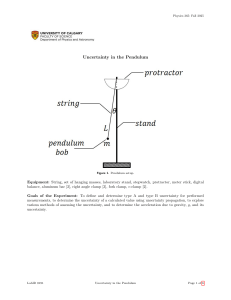 Uncertainty in the Pendulum Lab Manual - Physics 365