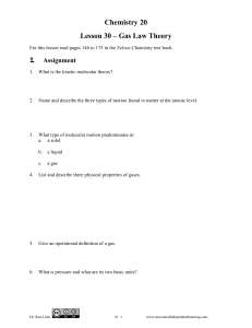Chemistry 20 Lesson 30: Gas Law Theory Assignment