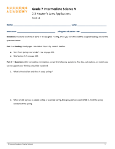 Grade 7 Science: Newton's Laws & Hooke's Law Worksheet