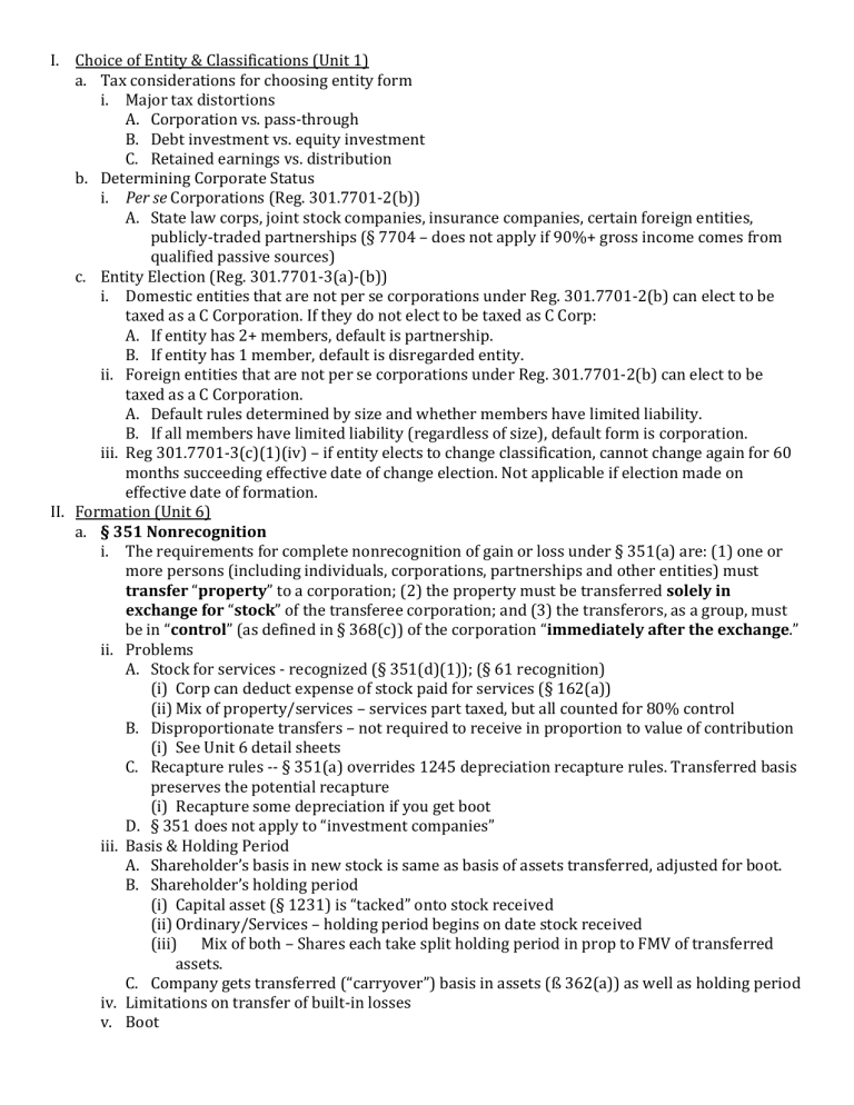 Corporate Taxation Course Outline