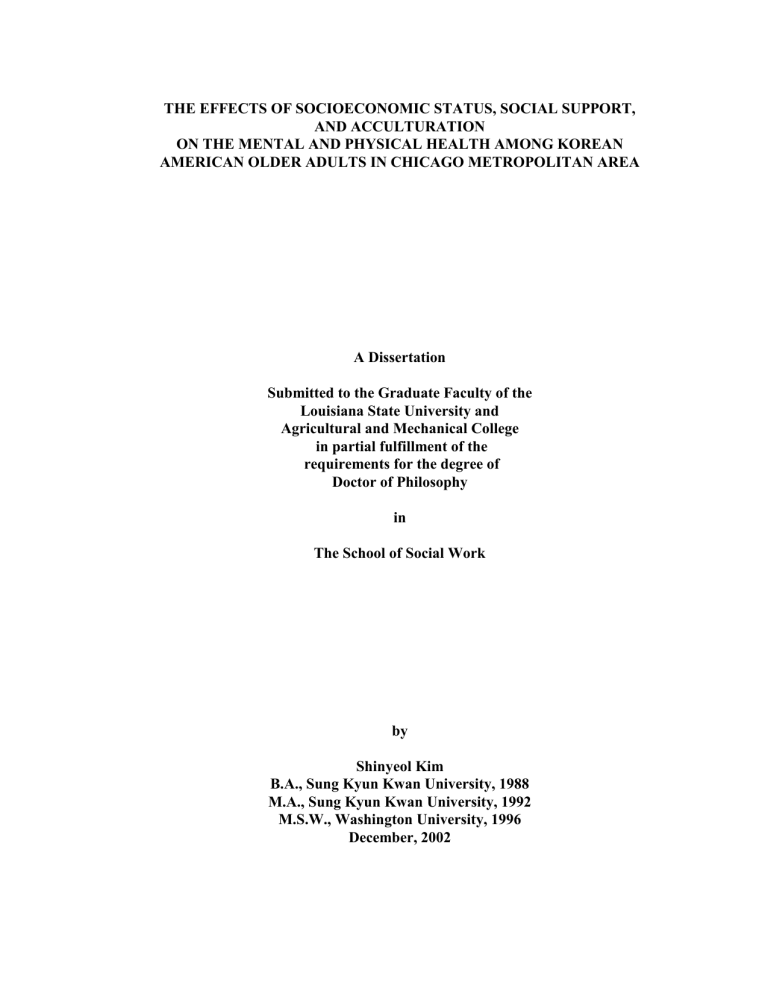 Effects of Socioeconomic Status, Social Support, and Acculturation on ...