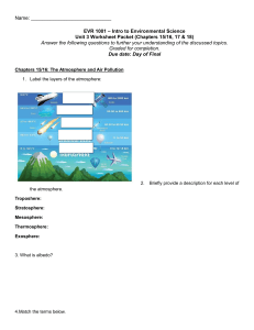 EVR 1001 Unit 3 Worksheet: Atmosphere, Water, Pollution