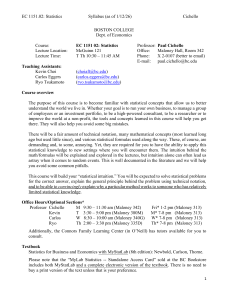 Boston College EC 1151.02 Statistics Syllabus