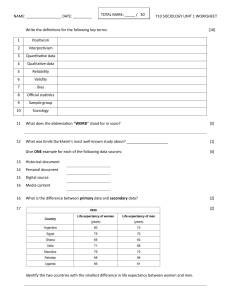 Y10 Sociology Unit 1 Worksheet: Key Terms & Data Analysis