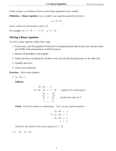 Linear Equations in One Variable: Definition and Examples