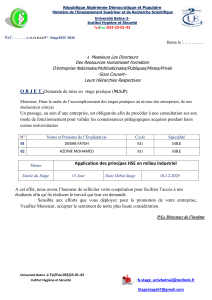 Demande de stage Universit&eacute; Batna-2 Institut Hygi&egrave;ne S&eacute;curit&eacute;