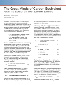 The Evolution of Carbon Equivalent Equations in Welding