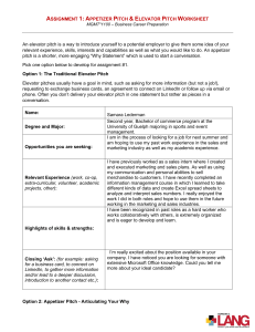Appetizer & Elevator Pitch Worksheet