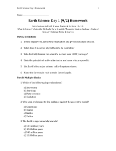 Earth Science Day 1 Homework: Definitions & Multiple Choice