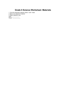 Grade 6 Science Worksheet on Materials
