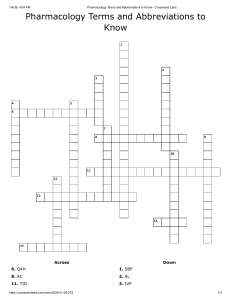 Pharmacology Terms Abbreviations Crossword