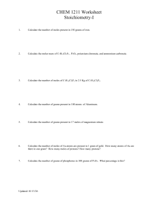 CHEM 1211 Stoichiometry Worksheet
