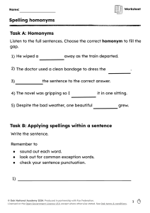 Spelling Homonyms Worksheet for Kids