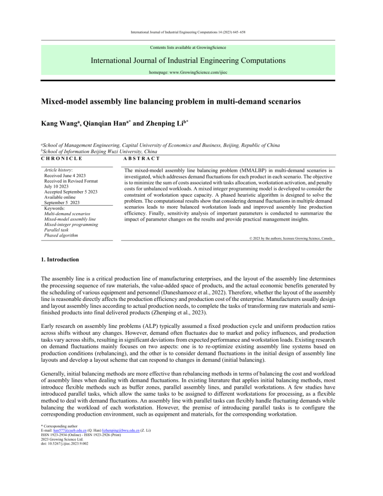 Mixed-Model Assembly Line Balancing in Multi-Demand Scenarios