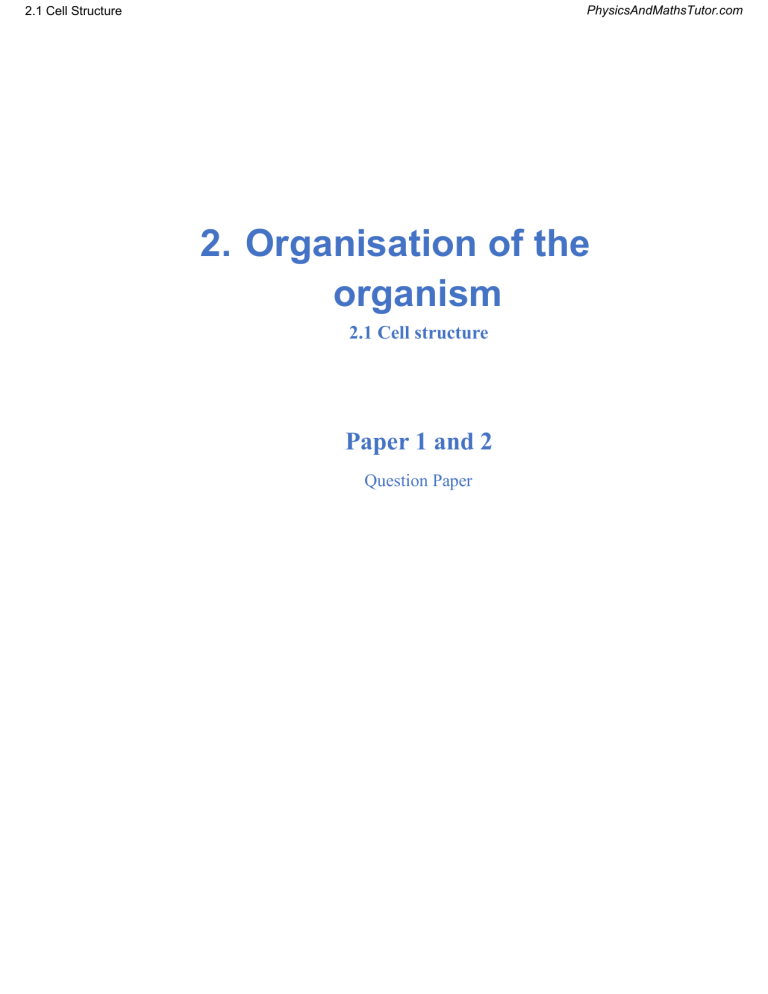 IGCSE Biology Cell Structure Past Papers