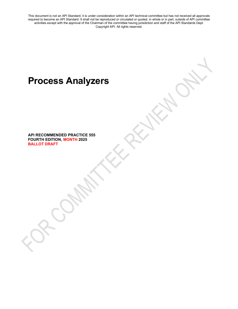 API RP 555: Process Analyzers Draft Standard