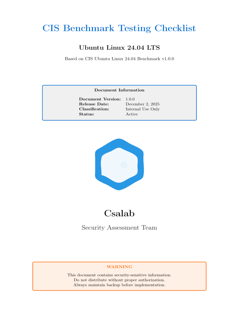 CIS Ubuntu 24.04 LTS Benchmark Testing Checklist