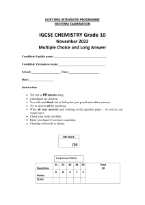 IGCSE Grade 10 Chemistry Endterm Exam 2022