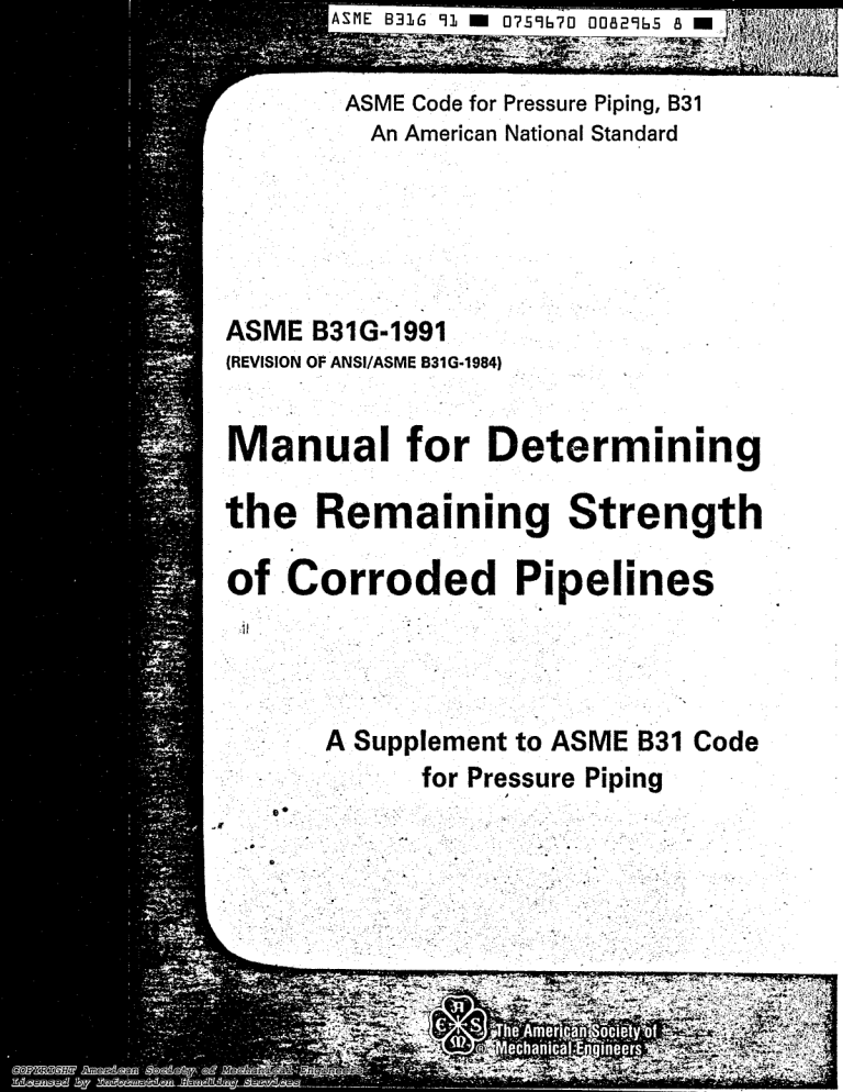 ASME B31G-1991 Manual for Corroded Pipelines