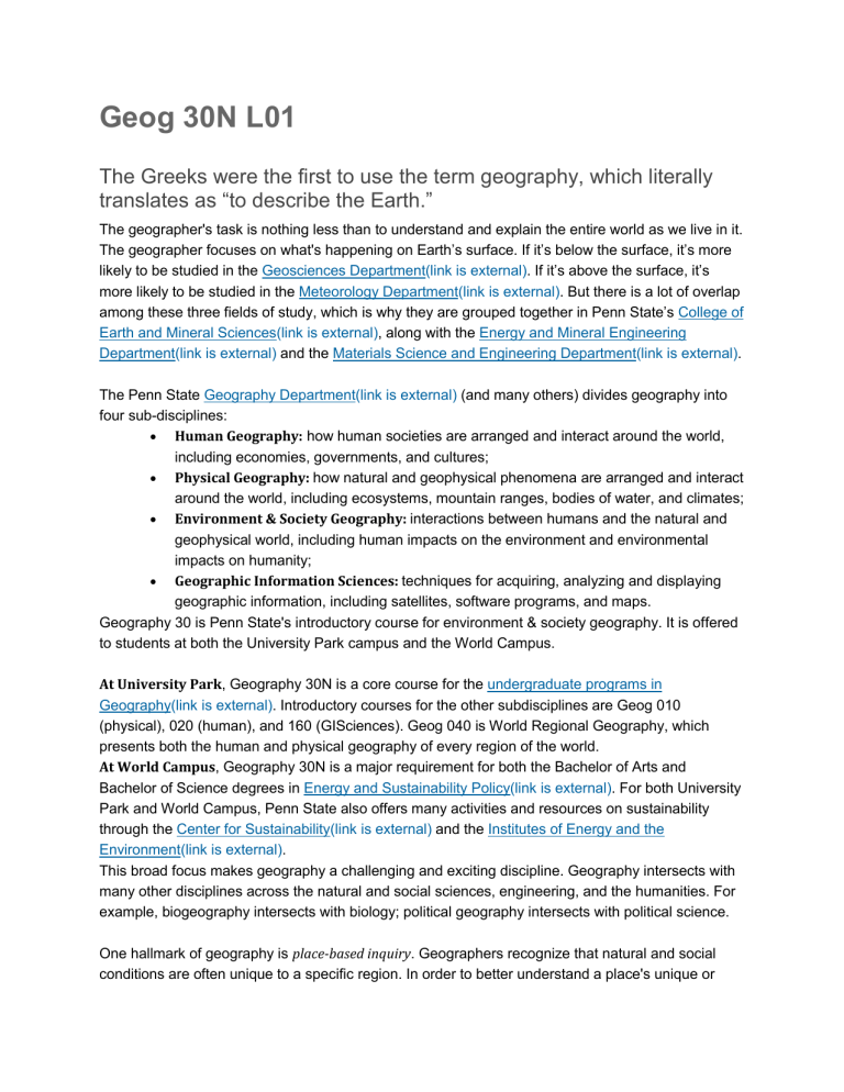 Geog 30N: Environment and Society Geography Course Modules