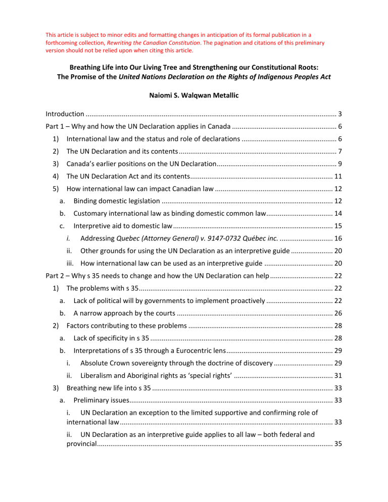 Undrip Act.pdf UNDRIP Act & Canadian Constitutional Law Analysis