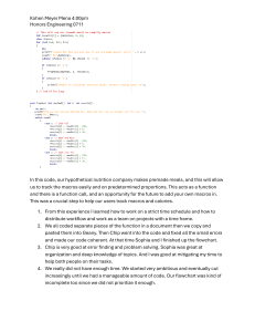 Honors Engineering Reflection: Nutrition Tracking Code Project
