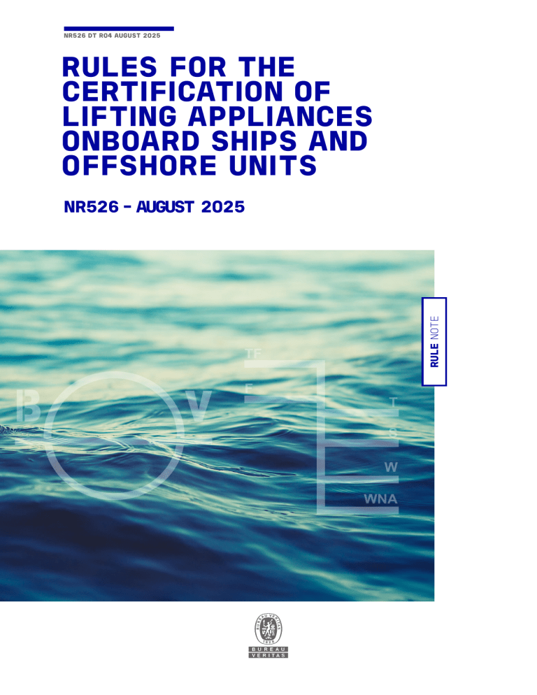 BV NR526 Rules for Ship Lifting Appliances