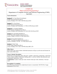 COMP 248: Object Oriented Programming I Course Outline Fall 2025