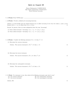 Discrete Mathematics I Quiz: Functions and Logic