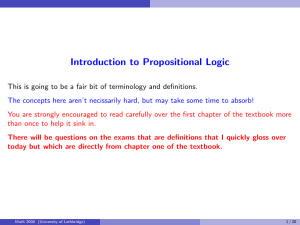 Introduction to Propositional Logic Lecture Slides Math 2000