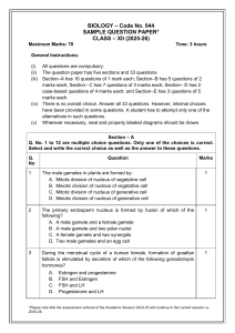 Biology Class XII Sample Question Paper 2025-26