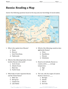 Russia: Reading a Map Worksheet - Geography Quiz