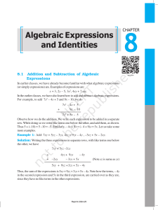 Algebraic Expressions and Identities - Chapter 8