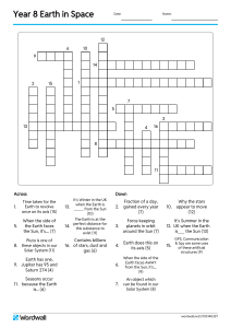 Year 8 Earth in Space Crossword Worksheet