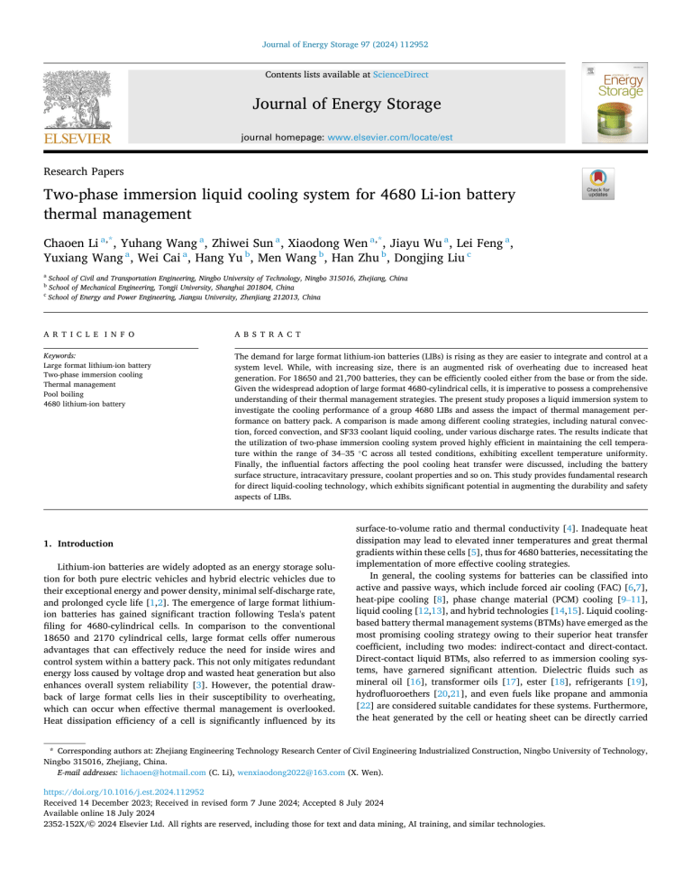 Two-phase immersion cooling for 4680 Li-ion battery thermal management